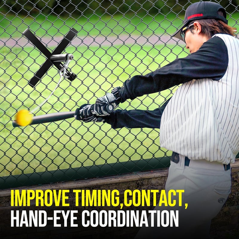PLAYAPUT Portable Baseball Swing Trainer with The Tethered Ball,Premium Hitting/Batting Trainer System for Baseball and Softball,Easy Setup On Fence Hitting Trainer,Swing Trainer with Auto Reset - Image 5